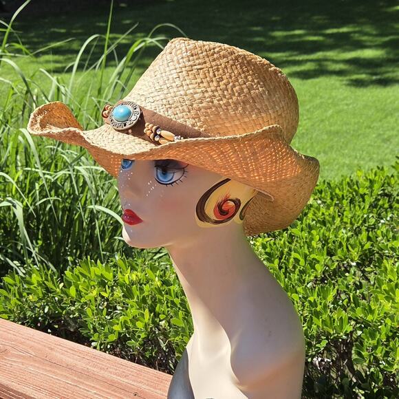 Bullhide Straw Cowboy Hat L/XL Turquoise Concho Beach Western Festival main image 10